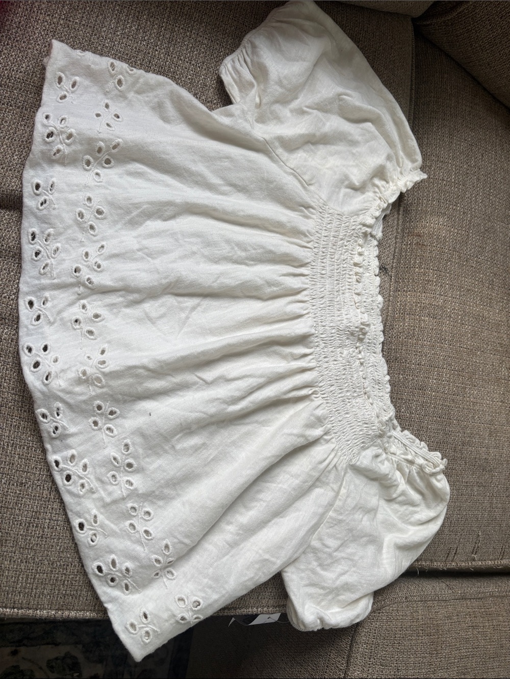 American Eagle Outfitters Cream Smocked Off-Shoulder Top NWT